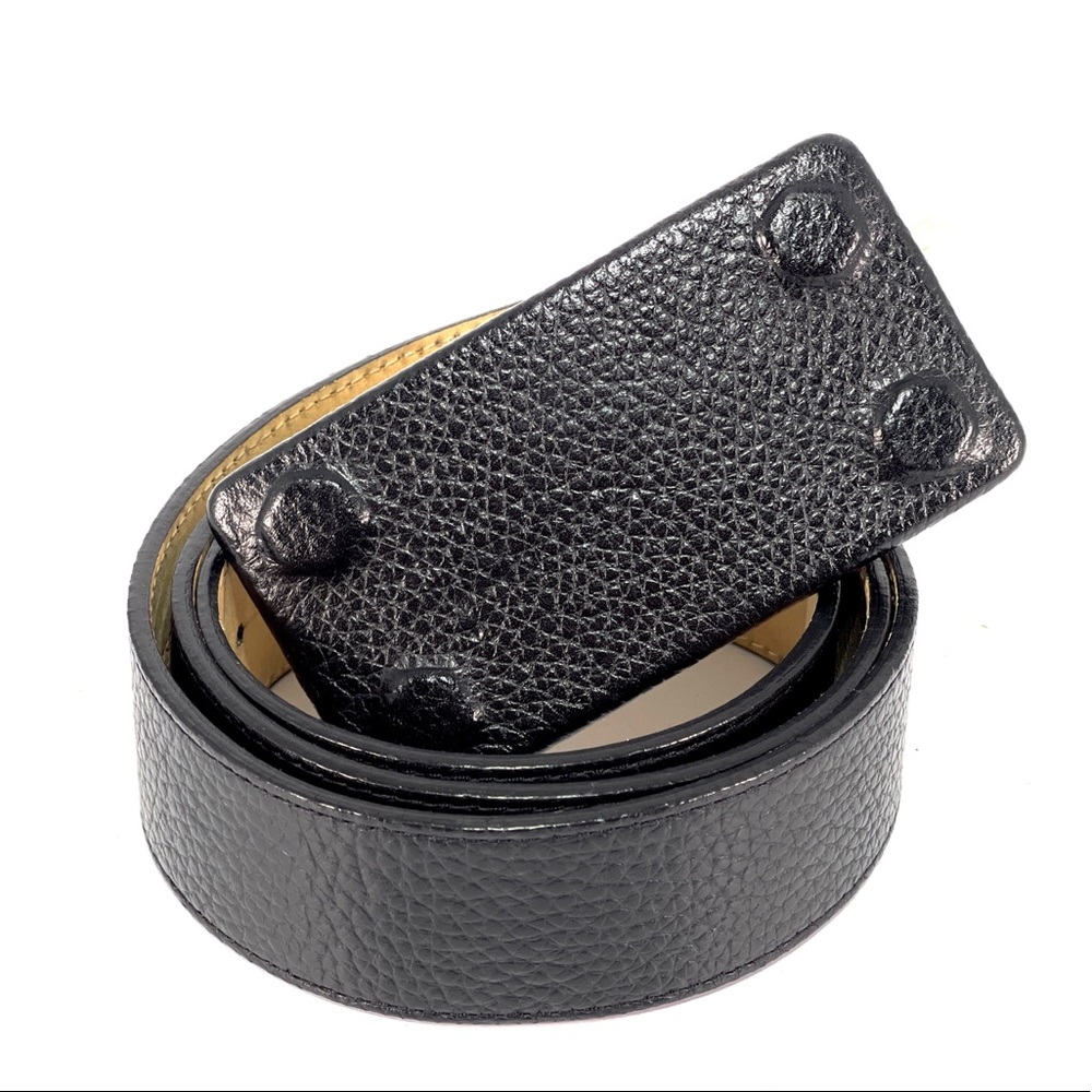 W by WORTH | Pebble Leather Belt | Leather Covered Bolts on Plaque - Picture 8 of 8